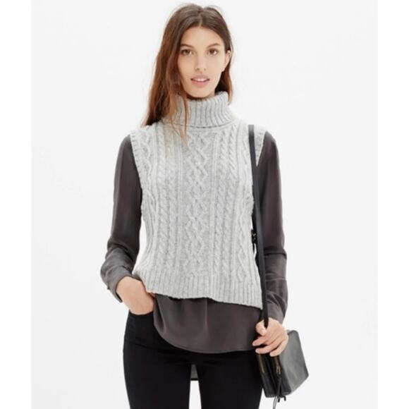 Madewell Preppy Cable Knit Turtleneck Sweater Vest Gray Size XS - Picture 1 of 12